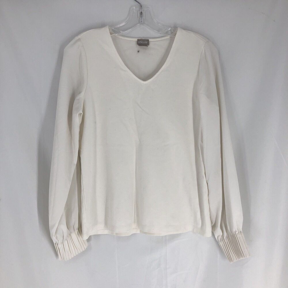 Chicos Womens V-Neck Long Sleeve Top Size 0 White women blouse tunic